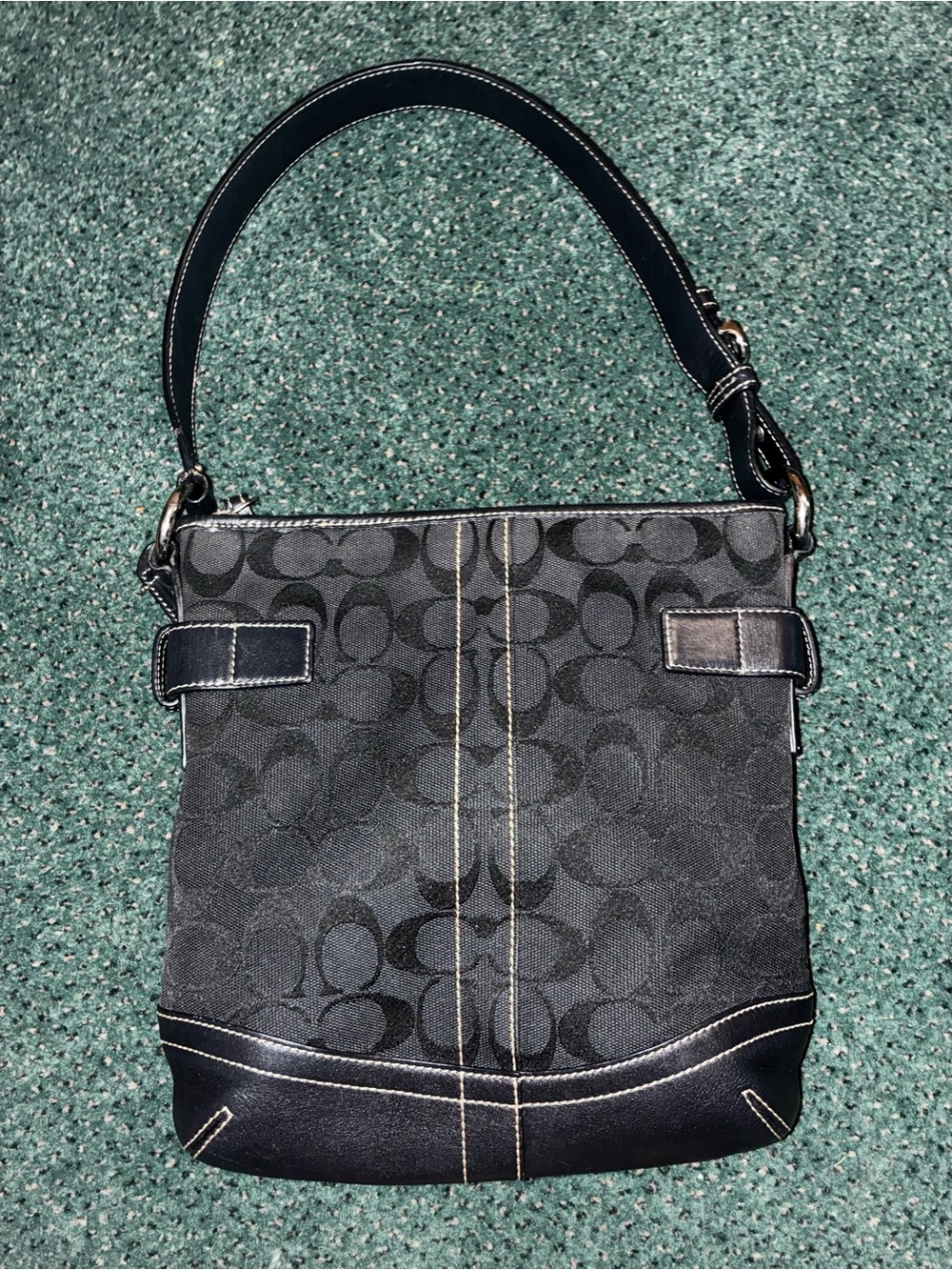 Coach Soho Black Vintage Signature Canvas Shoulder Bag with Leather Trim - Picture 2 of 16
